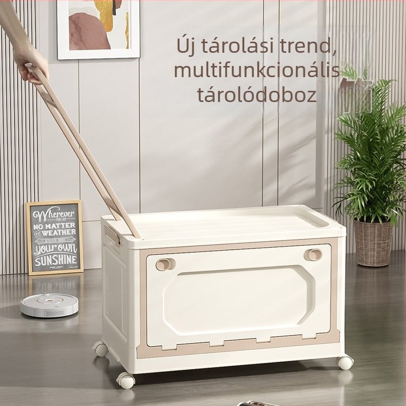 Összecsukható kerekes könyvtároló doboz húzható fogantyúval, 20–30 liter, kollégiumoknak és tantermeknek