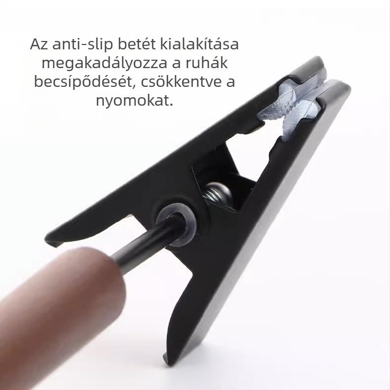 Kovácsolt vasból és bükkfából készült ruhatartó, fekete csúszásmentes vállrész, széles vállú zakótartó, csúszásmentes nadrágtartó, tároló szervező