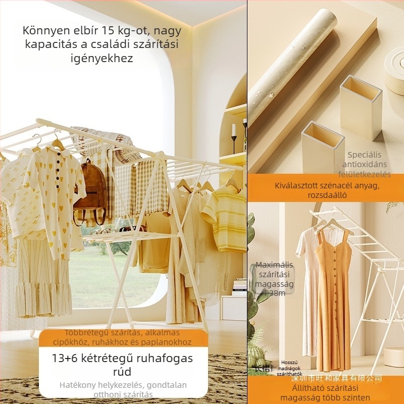 Padlóra álló ruhaszárító, szénacélból, beltéri használatra, modern minimalista stílus