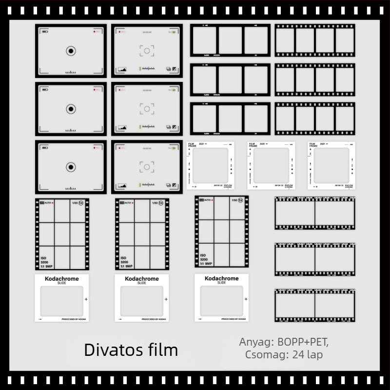 24 darabos PVC matrica készlet retro filmkeretekkel naplóírásra és scrapbookozásra