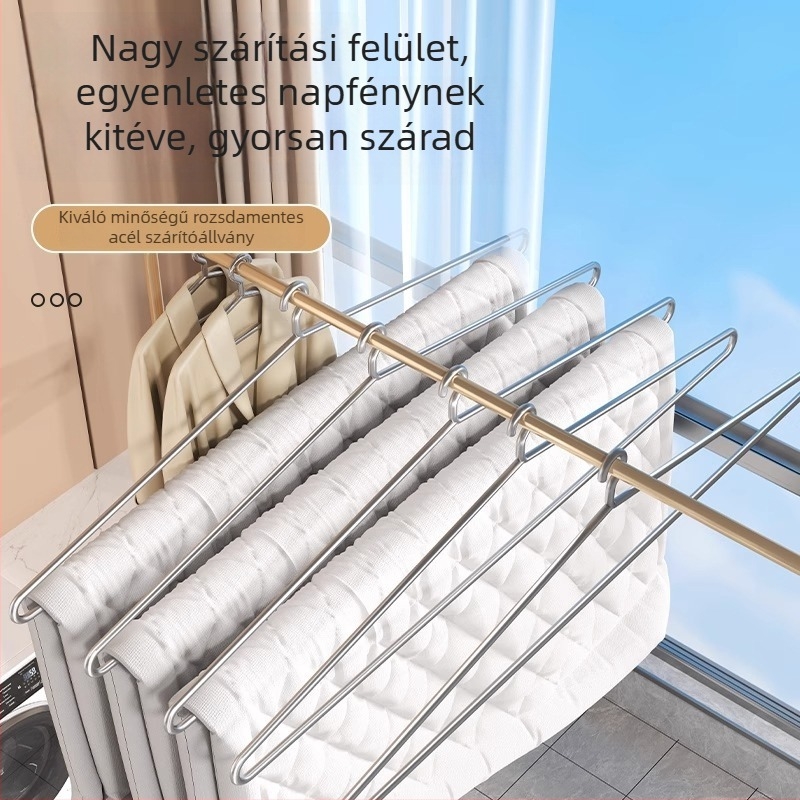 Nagy méretű rozsdamentes acél ruhaszárító állvány otthoni használatra, ideális plédek és lepedők szárításához, hosszú ruhaszárító állvány balkonra, stabil konstrukció
