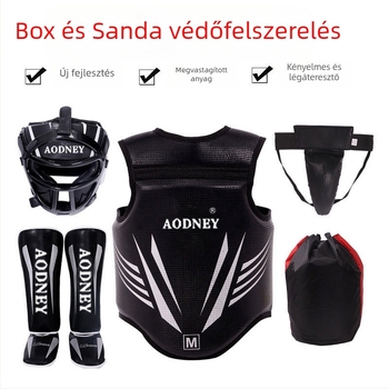 Sanda védőfelszerelés bokszedzéshez – vastagított fejvédő és lábszárvédő készlet