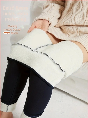 Női magas derekú, vastag polár béléses leggings, egyszínű, faux sherpa béléses, őszre–télre