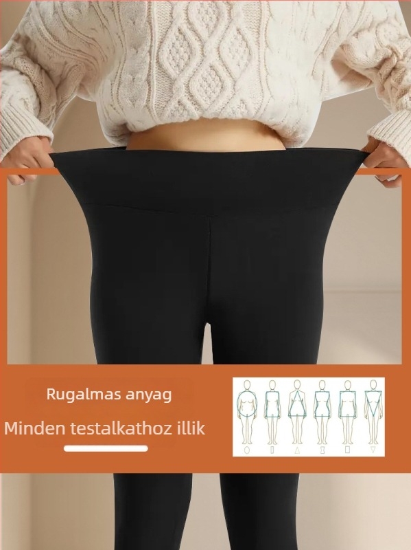 Női magas derekú, vastag polár béléses leggings, egyszínű, faux sherpa béléses, őszre–télre