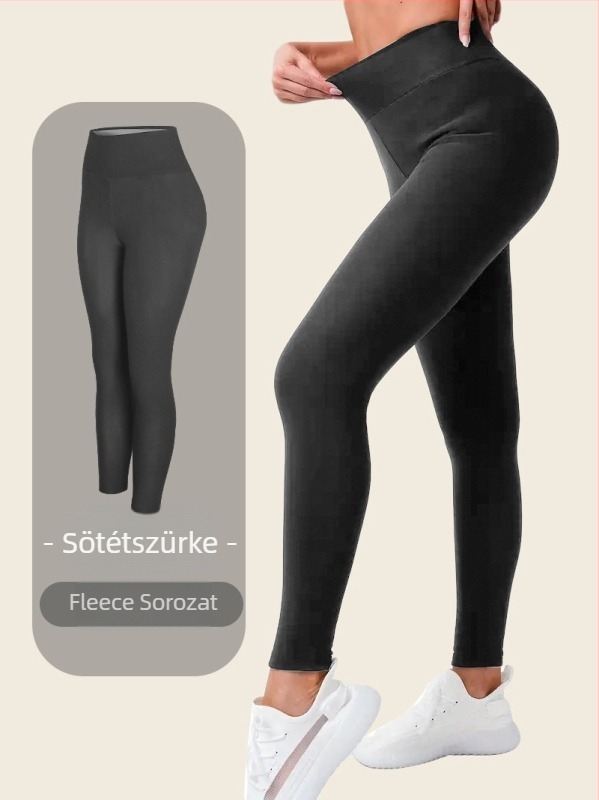Női magas derekú, vastag polár béléses leggings, egyszínű, faux sherpa béléses, őszre–télre