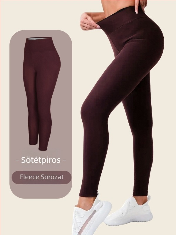 Női magas derekú, vastag polár béléses leggings, egyszínű, faux sherpa béléses, őszre–télre