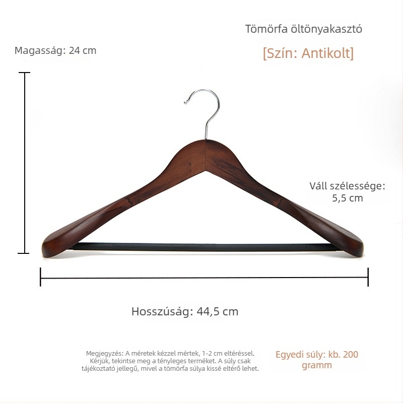 Tömörfa anyagú, széles vállú öltönyakas, csúszásmentes és nyom nélkül hagyó kialakítású, felnőtt ruhákhoz; otthonra, szállodába és ruházati boltokba