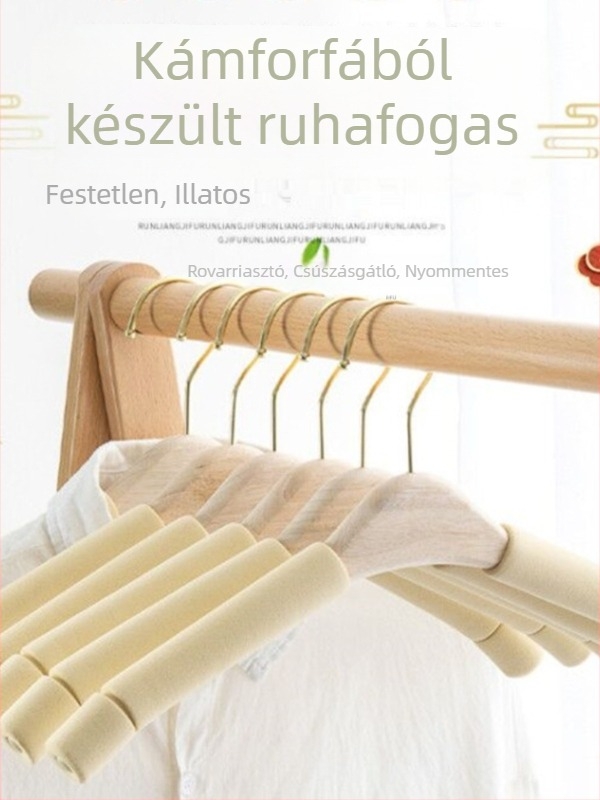 Vastag kamforfából készült női párnázott vállfa – csúszásmentes fa vállfa blúzokhoz és nadrágokhoz, otthoni használatra