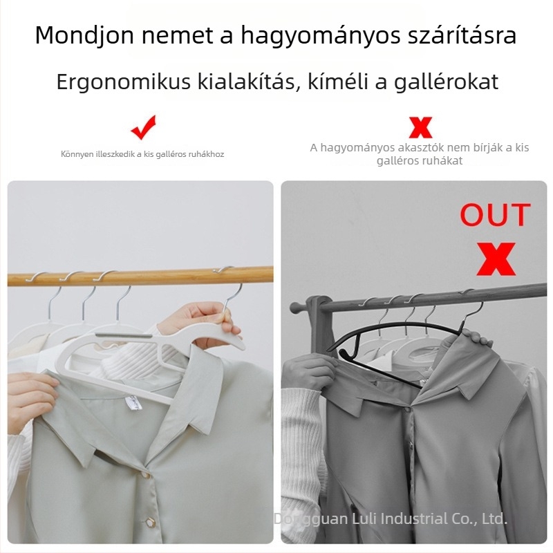 Félhold alakú ruhatartó, kétfunkciós — csúszásmentes, gallérkímélő, nyom nélkül, otthoni szárításhoz és tároláshoz, ruhák felakasztásához