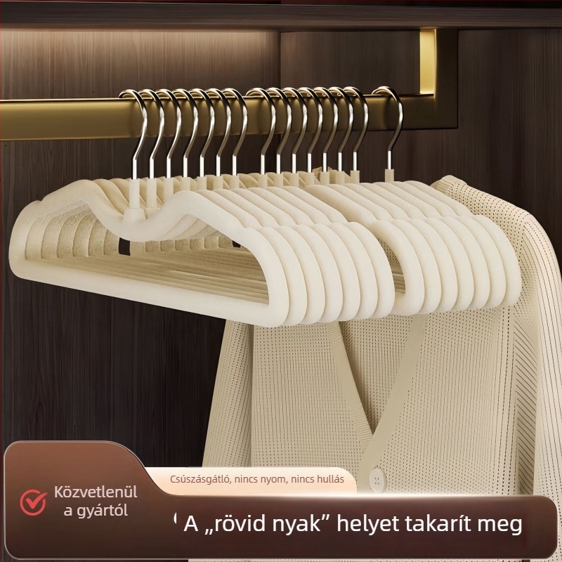 Velúr vállfák rövid nyakkal, csúszásmentes, vastagított és megnövelt méretben, ruhák tárolására a gardróbban