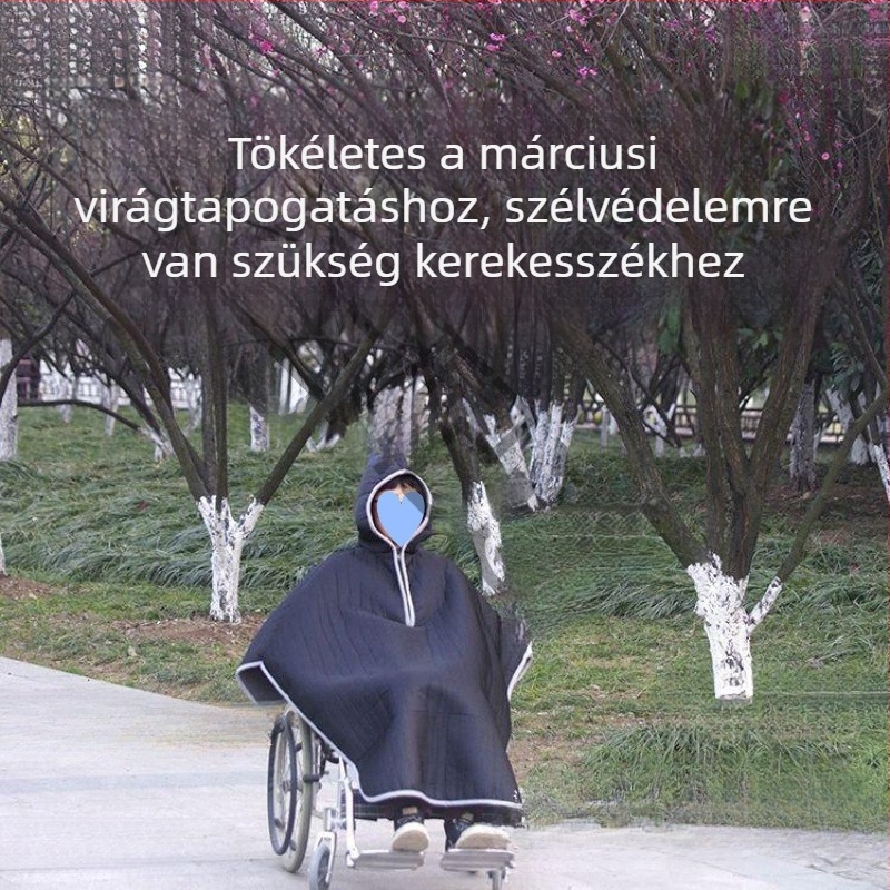 Szélvédő takaró idős embereknek kerekesszékkel, térd- és lábmelegítővel, vastag fleece téli használatra