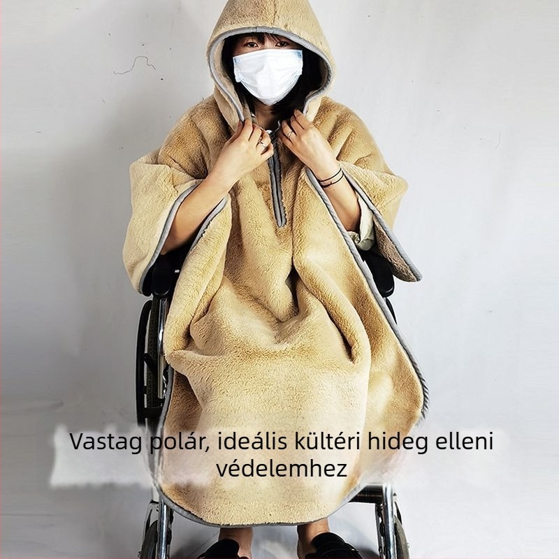 Szélvédő takaró idős embereknek kerekesszékkel, térd- és lábmelegítővel, vastag fleece téli használatra