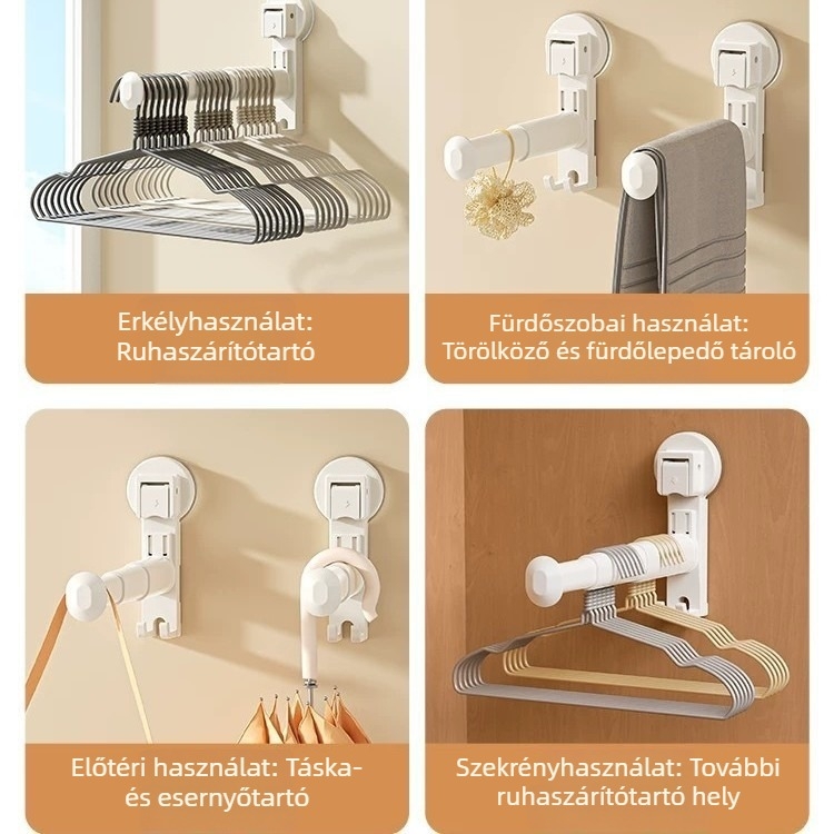 Fali ruhaszárító tároló állvány vákuumos rögzítőkkel és kihúzható rúddal, erkélyre