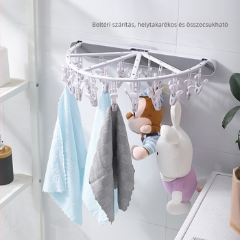 Fali szerelés nélküli, összecsukható ruhaszárító állvány zokni- és alsónemű tárolóval