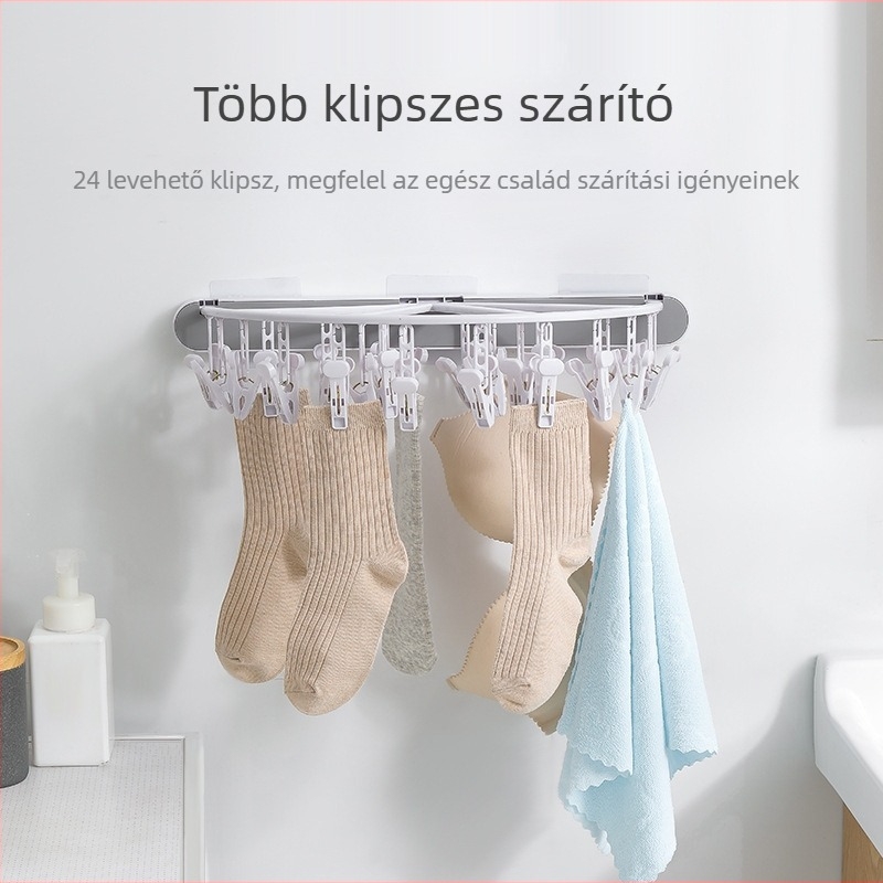 Fali szerelés nélküli, összecsukható ruhaszárító állvány zokni- és alsónemű tárolóval