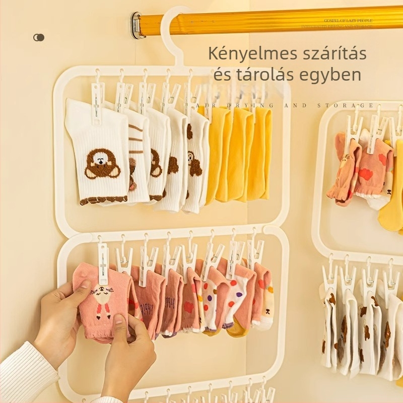 Gyermekeknek készült többcsipeszes vállfa gardrób- és otthoni tároláshoz, babaszokni szárítórács, multifunkciós babavállfa