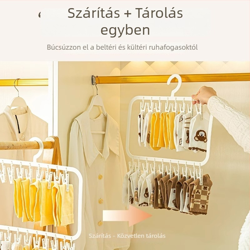 Gyermekeknek készült többcsipeszes vállfa gardrób- és otthoni tároláshoz, babaszokni szárítórács, multifunkciós babavállfa