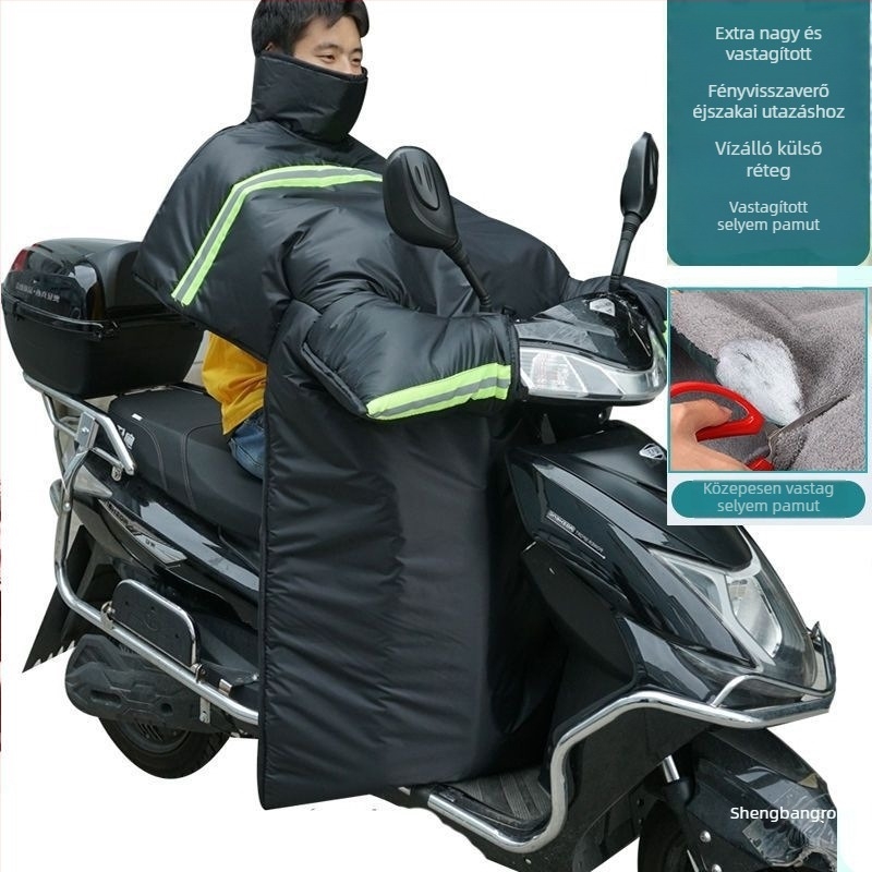 Ívelt vázú motorkerékpár szélvédő, szétválasztható lábakkal, fleece-béléssel, vastag téli védőburkolat elektromos járművekhez