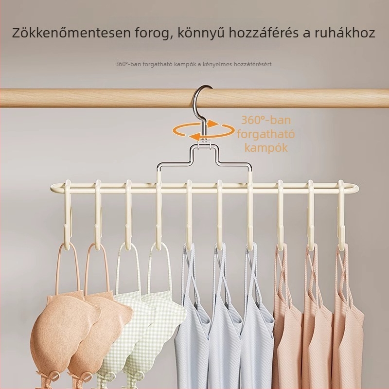Forgó, állítható fehérnemű- és felsőruha akasztó, többfunkciós gardrób rendező, csúszásmentes felülettel