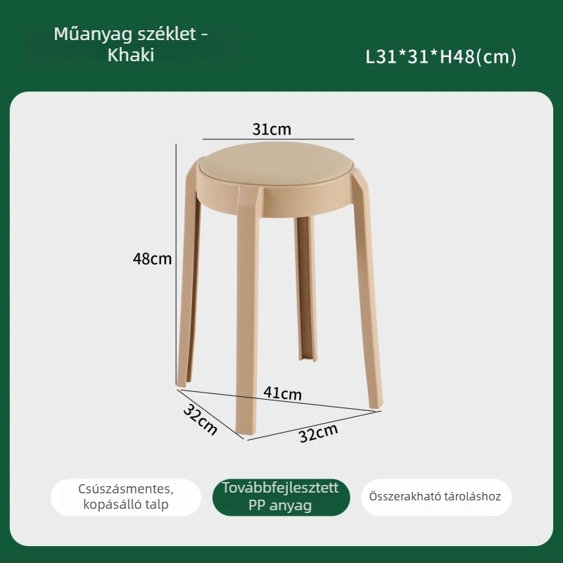 Puha bevonatú körkörös műanyag taburet, halmozható, étkezőasztalokhoz és székekhez, címkézési lehetőséggel