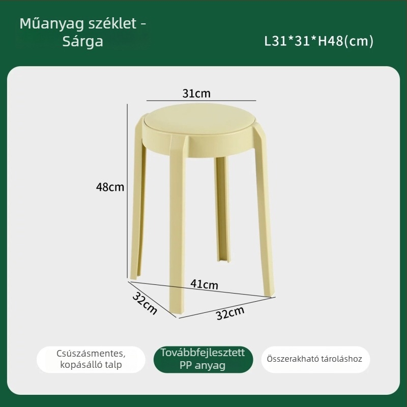 Puha bevonatú körkörös műanyag taburet, halmozható, étkezőasztalokhoz és székekhez, címkézési lehetőséggel