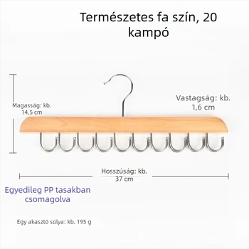 Tömörfa 20‑ágú ruhafogas övekhez, alsóneműkhöz és sálakhoz – gardróbba tartó tároló akasztó, modern minimalist dizájn