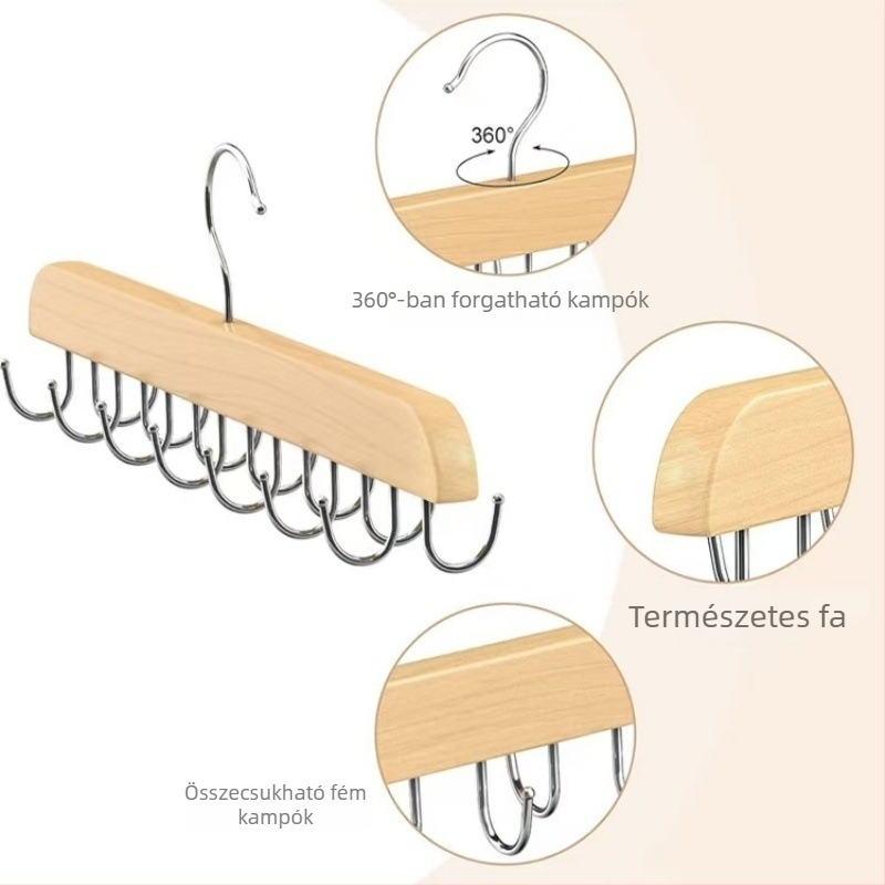 Tömörfa 20‑ágú ruhafogas övekhez, alsóneműkhöz és sálakhoz – gardróbba tartó tároló akasztó, modern minimalist dizájn