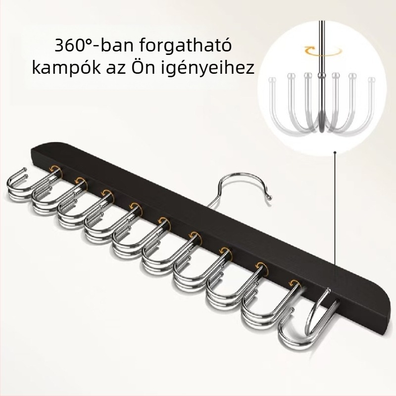 Tömörfa 20‑ágú ruhafogas övekhez, alsóneműkhöz és sálakhoz – gardróbba tartó tároló akasztó, modern minimalist dizájn