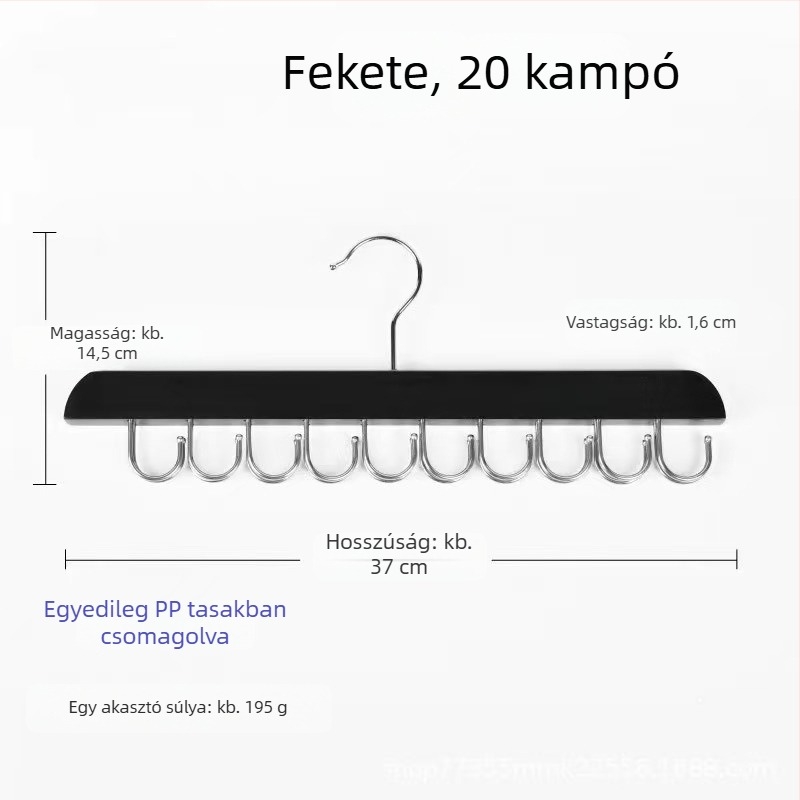 Tömörfa 20‑ágú ruhafogas övekhez, alsóneműkhöz és sálakhoz – gardróbba tartó tároló akasztó, modern minimalist dizájn