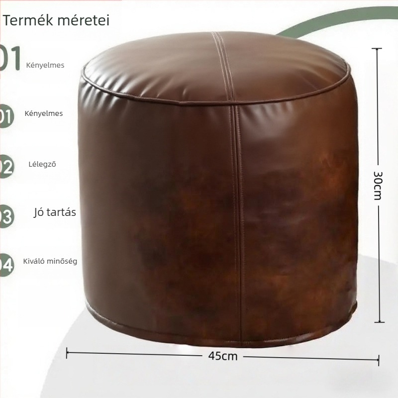 Kör alakú bőr tároló puff nappalira, bőr pouf, megfizethető lux stílusban
