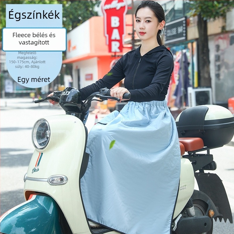Őszi-téli kerékpározáshoz szélálló kabát, láb- és térdvédőkkel, fleece-béléssel ellátott szoknya elektromos motorokhoz
