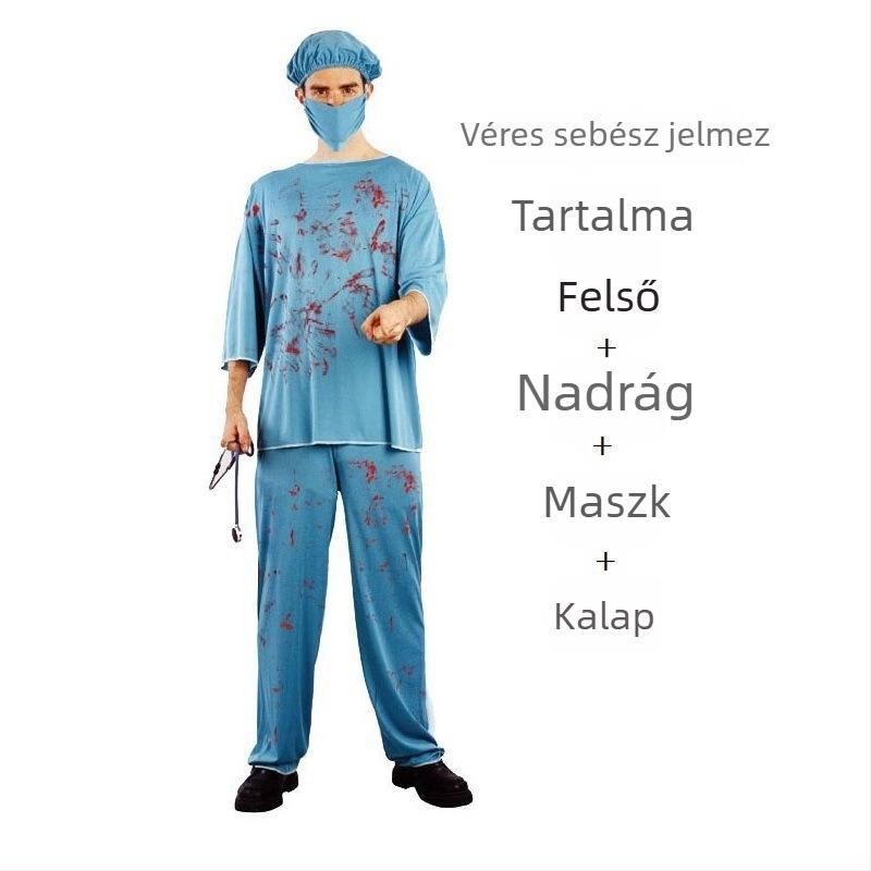 Halloween jelmez: véres ápolónő cosplay ruházat, rekvizíció sebész
