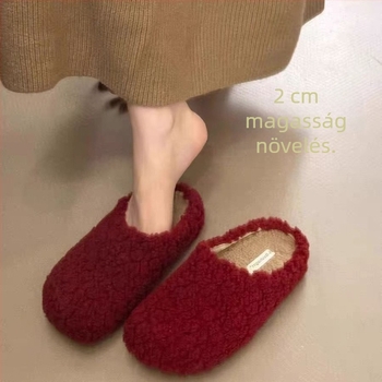 Női báránygyapjú papucs mesterszőrrel, meleg és kényelmes, zárt orrú, slip-on, 3-5 cm vastag talp, téli 2025