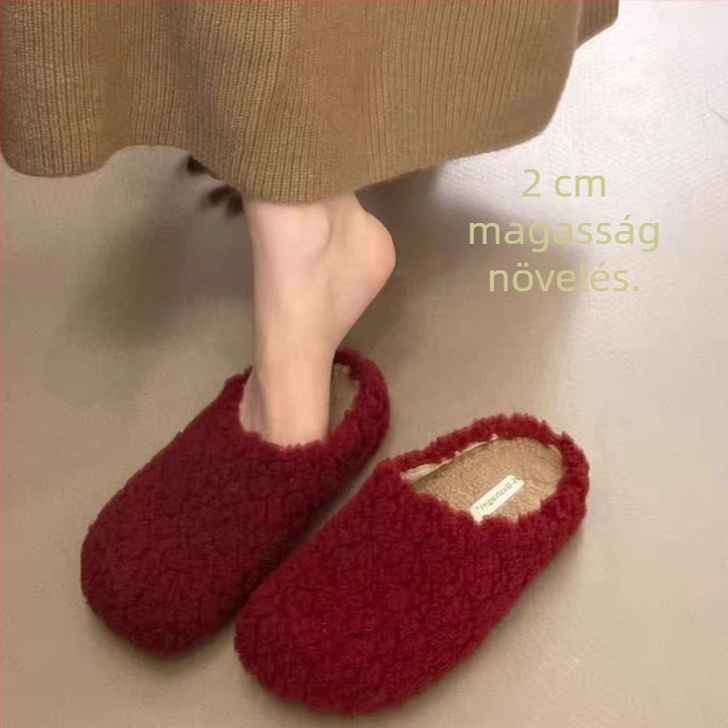 Női báránygyapjú papucs mesterszőrrel, meleg és kényelmes, zárt orrú, slip-on, 3-5 cm vastag talp, téli 2025