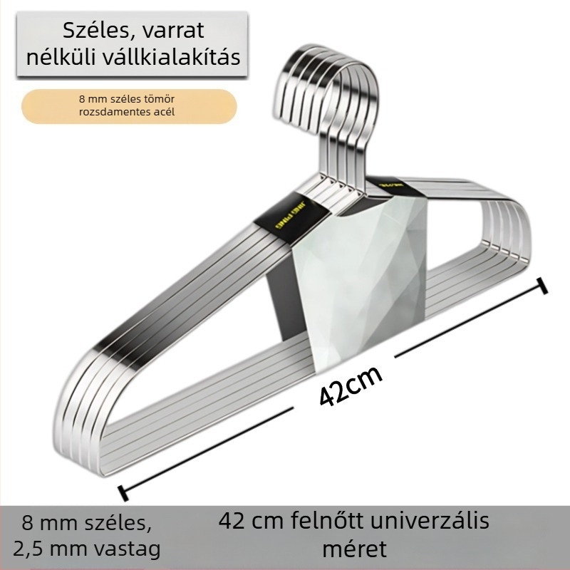 Rozsdamentes acélból készült ruhaakasztó, nyommentes vállakkal, csúszásmentes, otthoni használatra