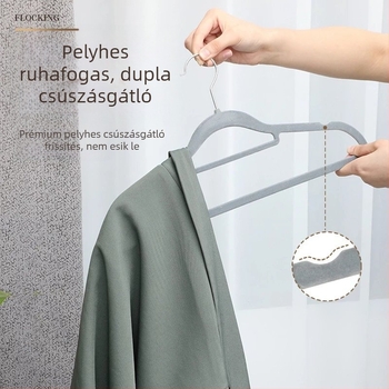 Bársonyos felületű ruhakasztó otthoni gardrób rendezéséhez, speciális ruhakasztó és ruhatartók