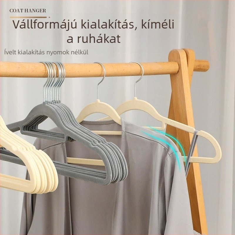Bársonyos felületű ruhakasztó otthoni gardrób rendezéséhez, speciális ruhakasztó és ruhatartók