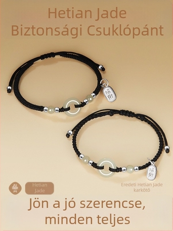 Hetian jade biztonsági csatú karkötő, szerencsegyöngyökkel, kézzel szőtt zsinórral, párak számára, ajándék a Double Seventh fesztiválra
