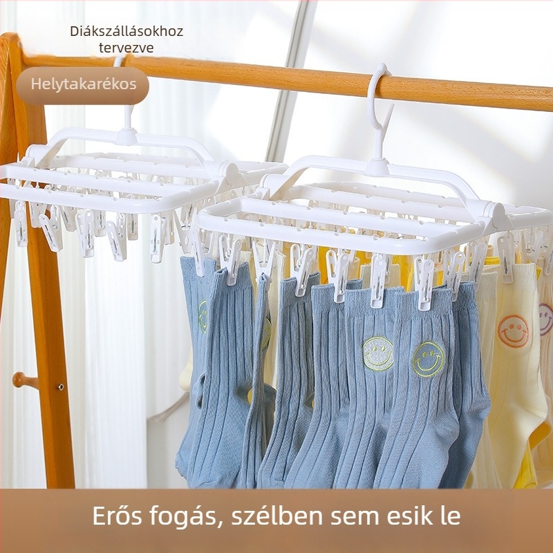 Összecsukható ruhaszárító állvány zoknicsipeszekkel