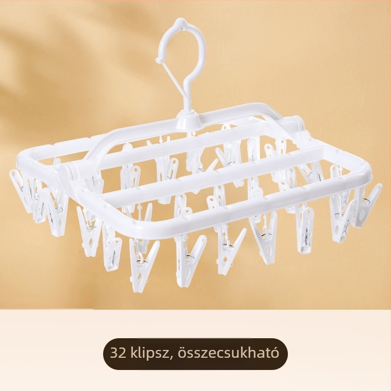 Összecsukható ruhaszárító állvány zoknicsipeszekkel