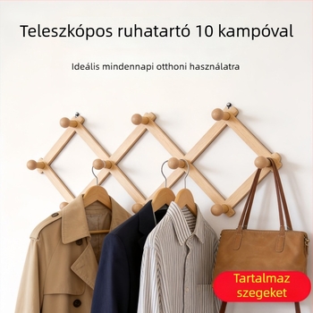 Kihúzható, összecsukható fa ruhafogas, falra szerelhető