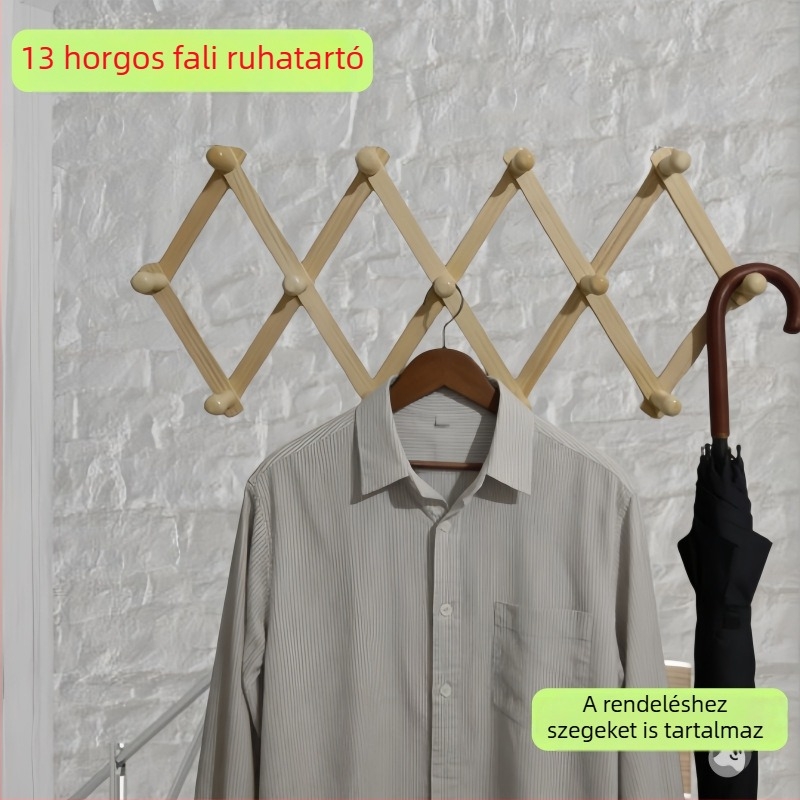 Kihúzható, összecsukható fa ruhafogas, falra szerelhető