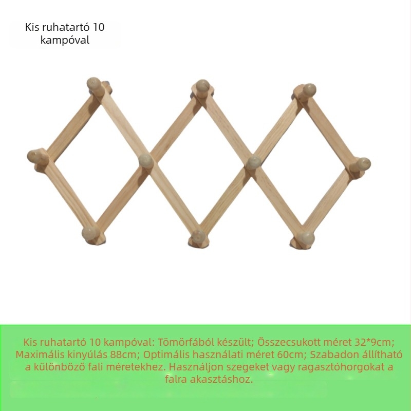 Kihúzható, összecsukható fa ruhafogas, falra szerelhető
