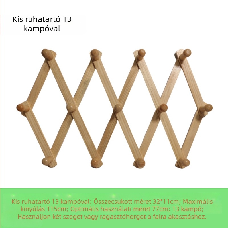 Kihúzható, összecsukható fa ruhafogas, falra szerelhető