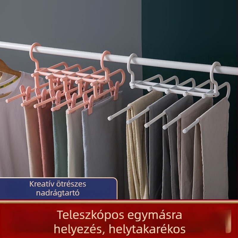 Teleszkópos, többemeletes nadrágtartó állvány tároláshoz és szárításhoz