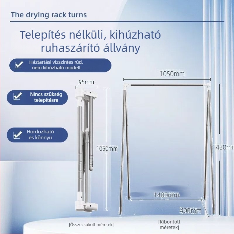 Padlón álló összecsukható beltéri ruhaszárító teleszkópos rúddal