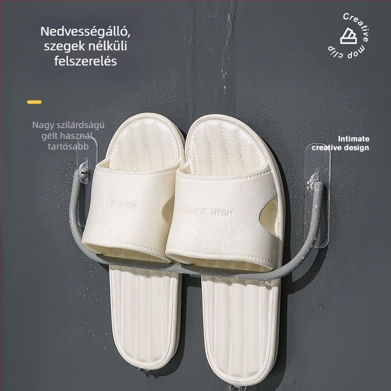 Fali tartó papucsoknak fürdőszobába, fúrás nélkül, vízelvezető polccal