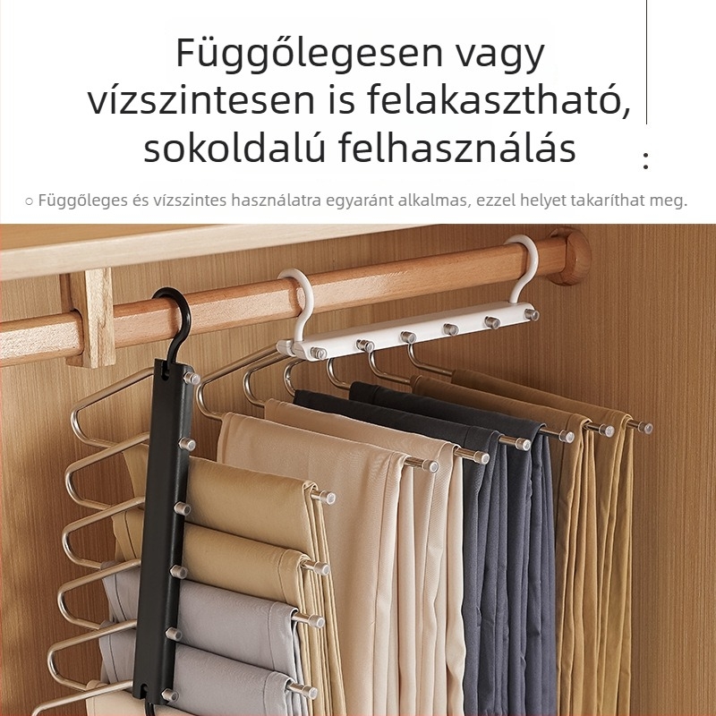 Rozsdamentes acélból készült összecsukható teleszkópos ruházati és nadrág tartó, multifunkcionális, csúszásmentes gardrób rendező, többrétegű