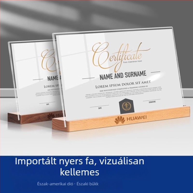 A4 akril tanúsítvány-megjelenítő keret – asztali állvány becsület- és kinevezési okmányokhoz, szabadalmi plakettekhez