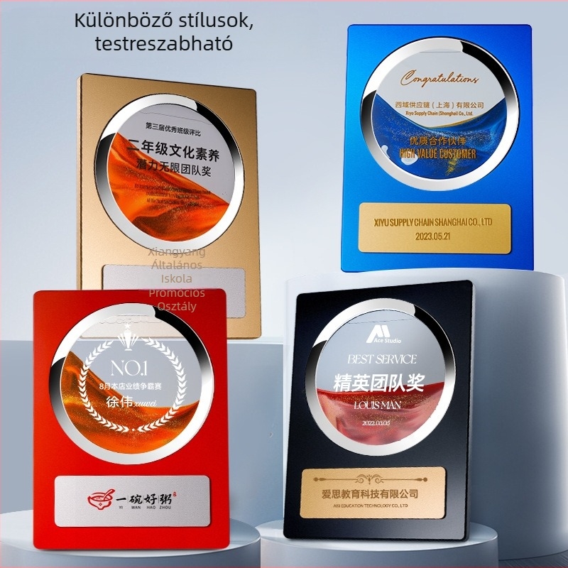 Személyre szabott márvány díjplakett Quicksand Medal dizájnnal, négy sarkú kialakítás, hivatalos tiszteleti oklevél